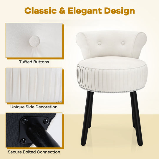 Velvet Vanity Chair with Back Upholstered Vanity Stool with Tufted Low Back and Solid Wood Legs