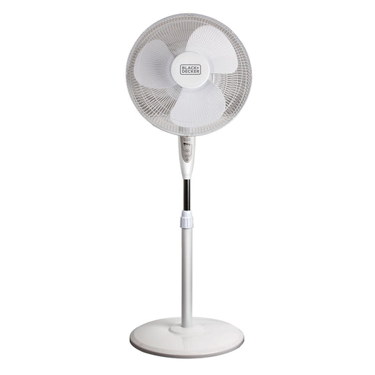 BLACK+DECKER 16 In. 3-Speed Oscillating Stand Fan with Remote, White