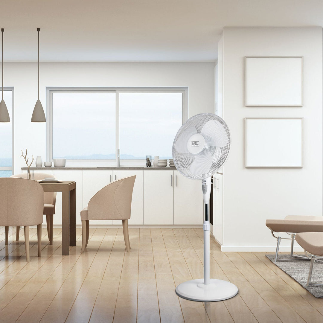 BLACK+DECKER 16 In. 3-Speed Oscillating Stand Fan with Remote, White - view 5