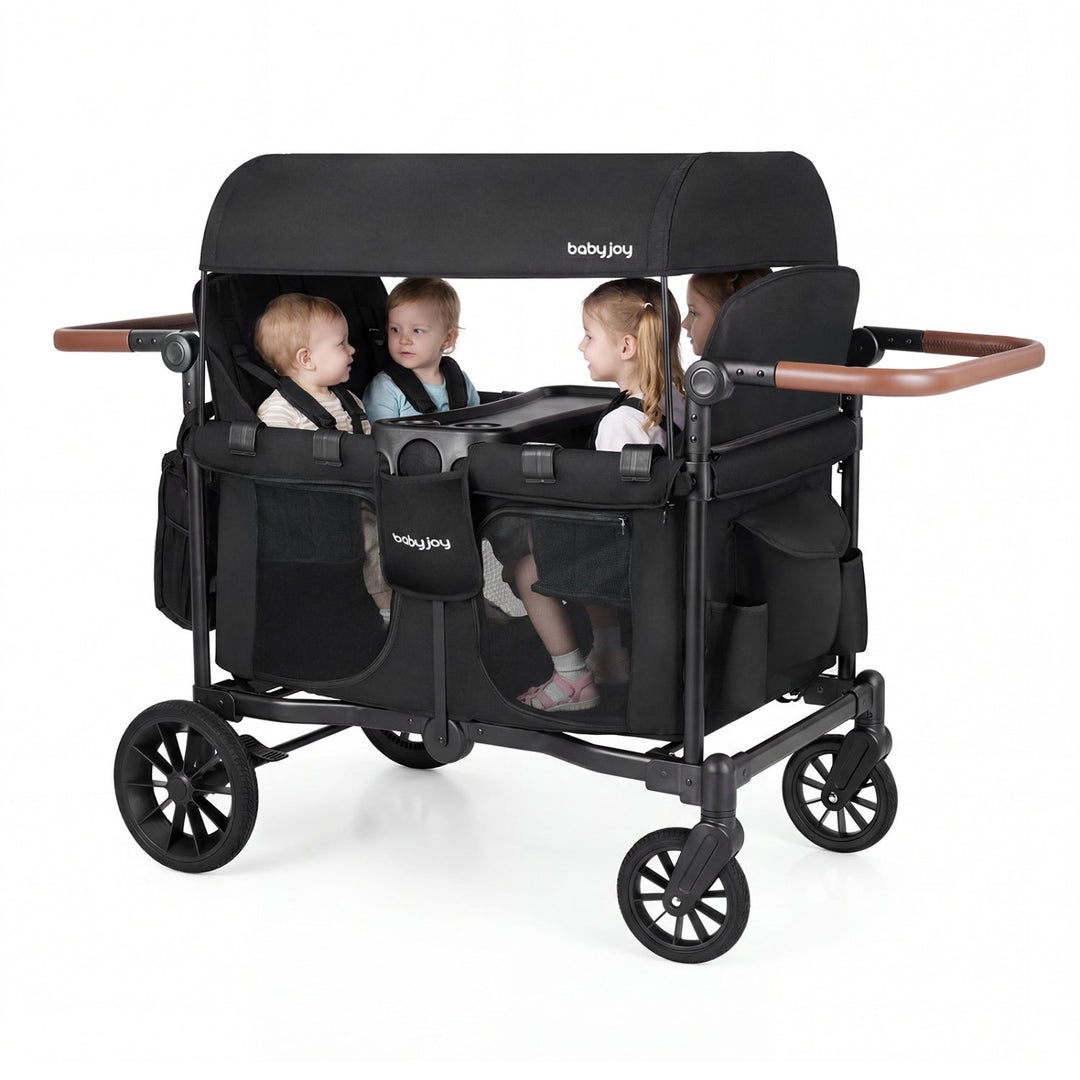 Wagon Stroller for 4 Kids Foldable 4-Seater Push-Pull Toddler Stroller
