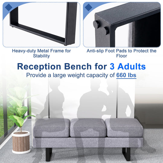 Waiting Room Bench Seating Long Bench with Metal Frame Leg