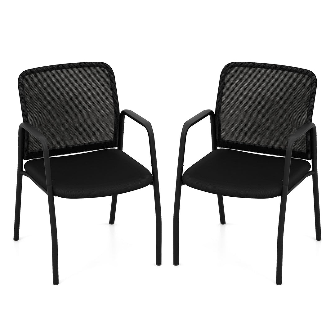 Waiting Room Chair Set of 2 Office Guest Chairs with Ergonomic Mesh Backrest-Black