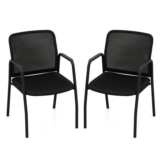 Waiting Room Chair Set of 2 Office Guest Chairs with Ergonomic Mesh Backrest-Black