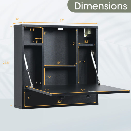 Wall-Mount Folding Desk with Storage Shelves and Drawer