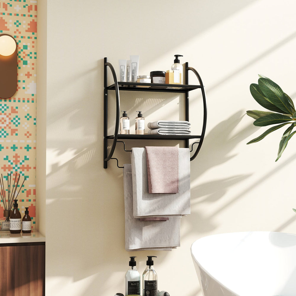 2-Tier Wall Mounted Bathroom Towel Rack with Towel Bars