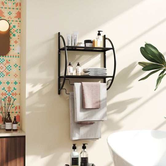 2-Tier Wall Mounted Bathroom Towel Rack with Towel Bars