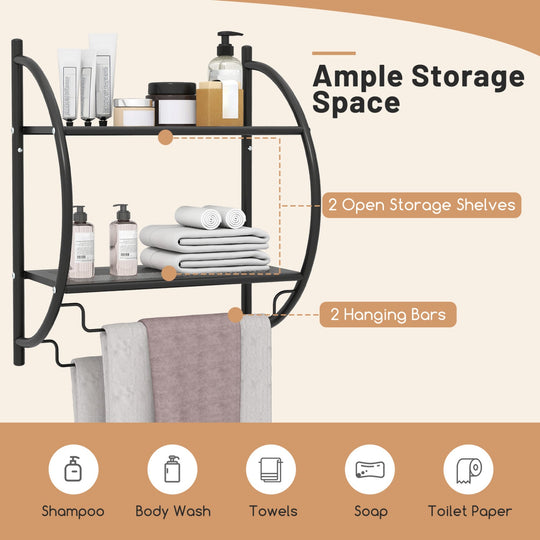 2-Tier Wall Mounted Bathroom Towel Rack with Towel Bars