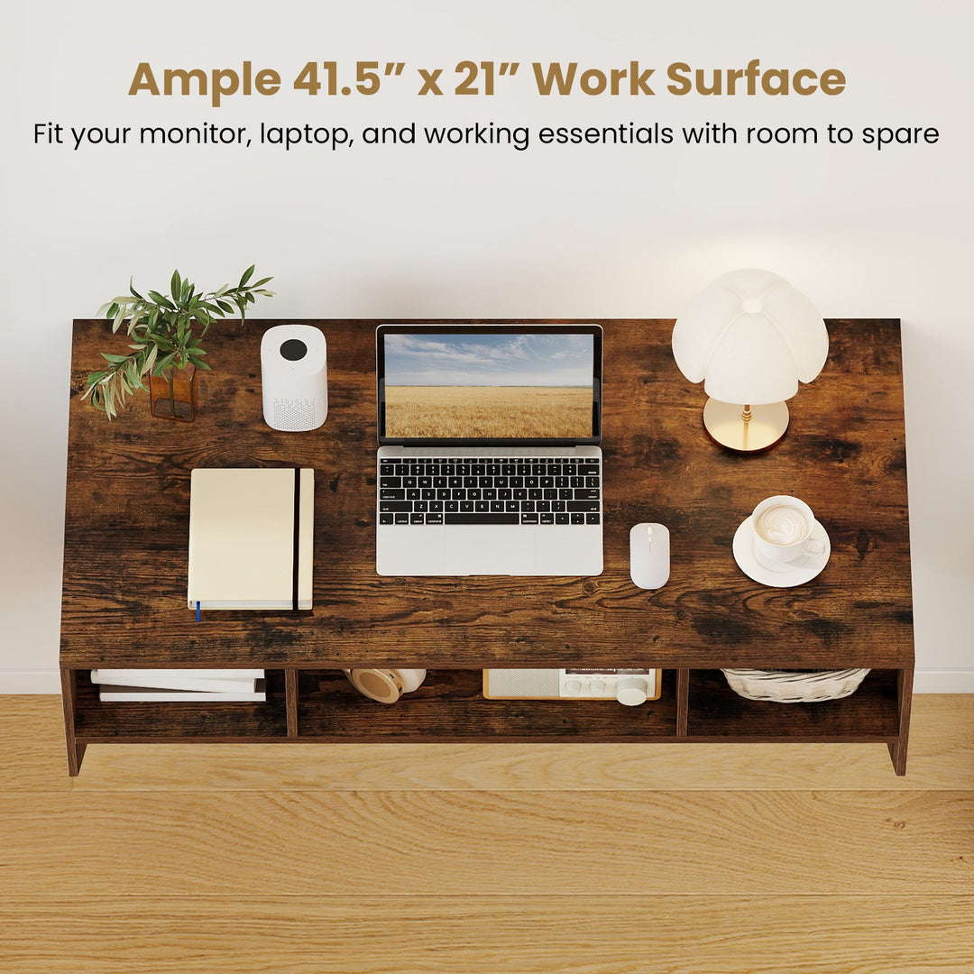 Wall-Mounted Computer Desk Floating Laptop Desk with 3 Storage Compartments