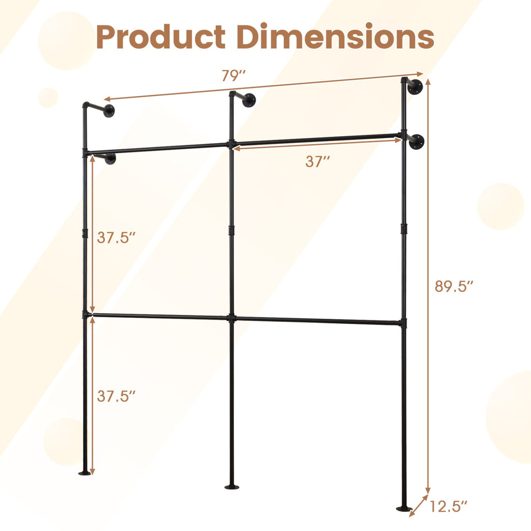 Wall Mounted Pipe Clothing Rack with 4 Hanging Rods