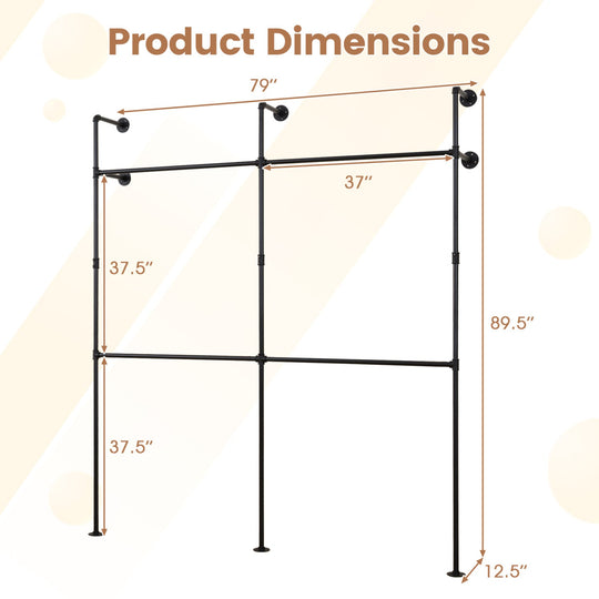 Wall Mounted Pipe Clothing Rack with 4 Hanging Rods