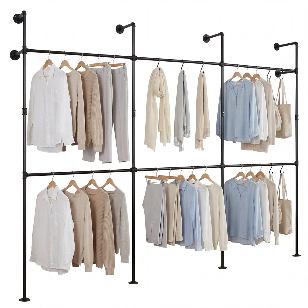 Wall Mounted Pipe Clothing Rack with 6 Hanging Rods