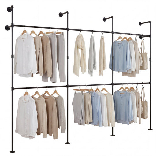 Wall Mounted Pipe Clothing Rack with 6 Hanging Rods