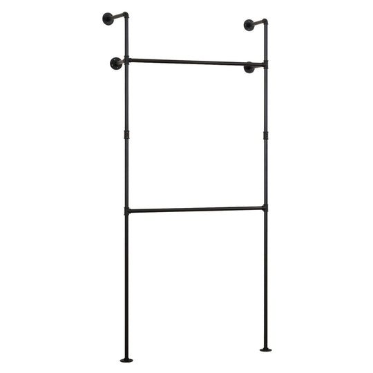 Wall Mounted Pipe Clothing Rack with 2 Hanging Rods