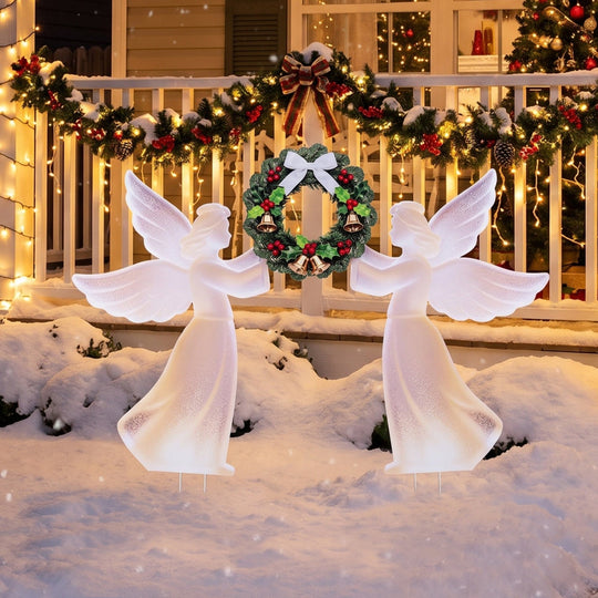 Christmas Angel Decoration Set with Wreath - Pink Gradient