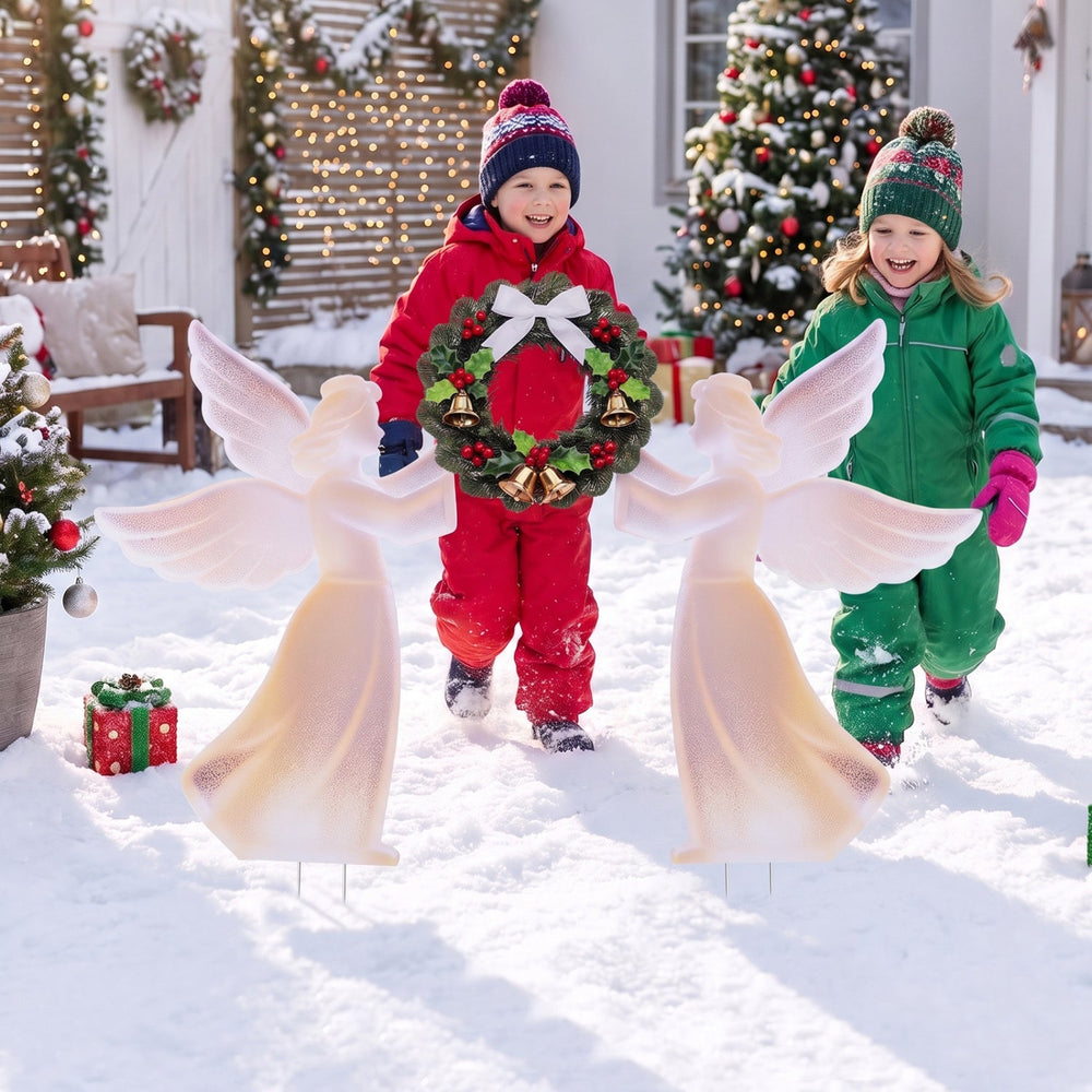 Christmas Angel Decoration Set with Wreath - Pink Gradient