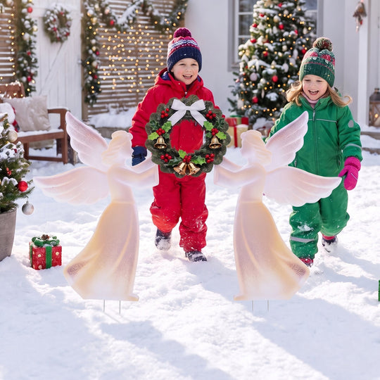 Christmas Angel Decoration Set with Wreath - Pink Gradient