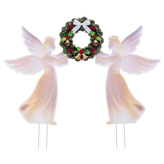 Christmas Angel Decoration Set with Wreath - Pink Gradient