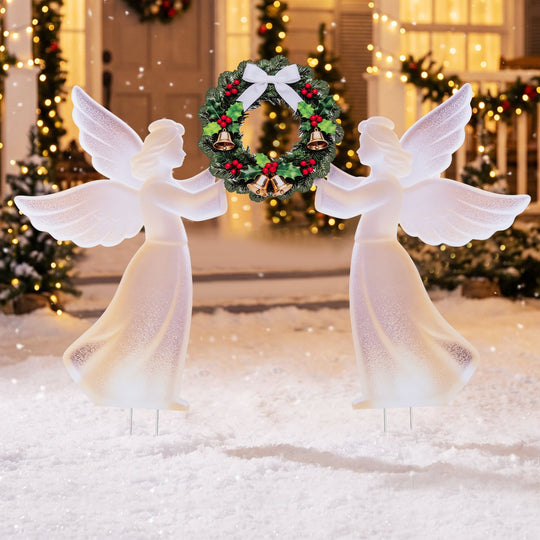 Christmas Angel Decoration Set with Wreath - Pink Gradient