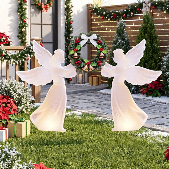Christmas Angel Decoration Set with Wreath - Pink Gradient