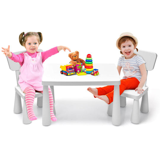 3 Pieces Toddler Multi Activity Play Dining Study Kids Table and Chair Set-White