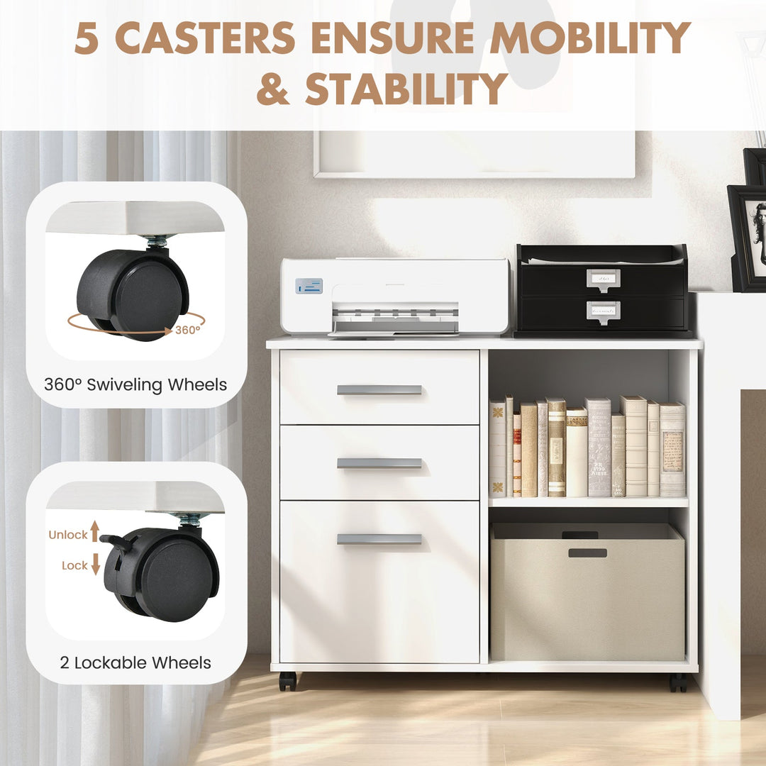3-Drawer Mobile Lateral File Cabinet Printer Stand