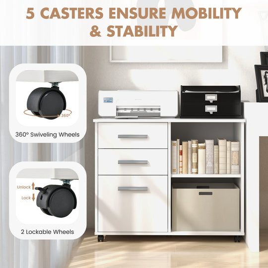 3-Drawer Mobile Lateral File Cabinet Printer Stand