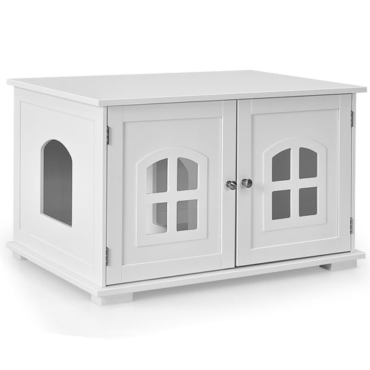 Large Wooden Cat Litter Box Enclosure Hidden Cat Washroom with Divider White