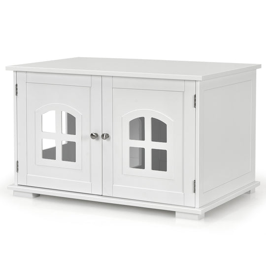 Large Wooden Cat Litter Box Enclosure Hidden Cat Washroom with Divider White