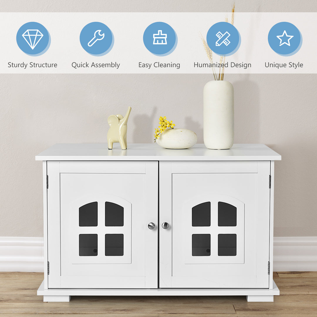 Large Wooden Cat Litter Box Enclosure Hidden Cat Washroom with Divider White