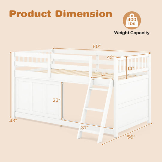 Twin Loft Bed with Sliding Door Storage Cabinet - White