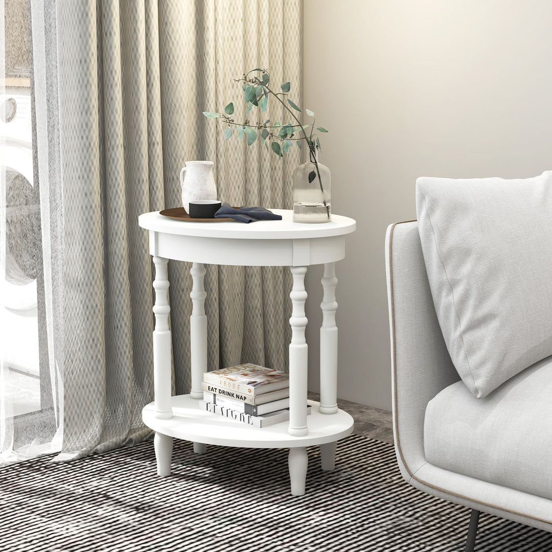 Oval Side Table with Storage Shelf and Wood Legs
