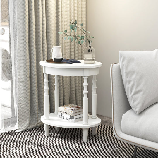 Oval Side Table with Storage Shelf and Wood Legs