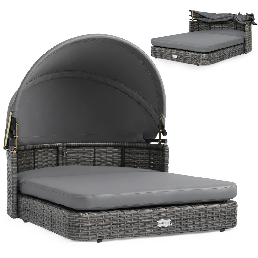 Wicker Dog House with Adjustable Canopy & Cushions