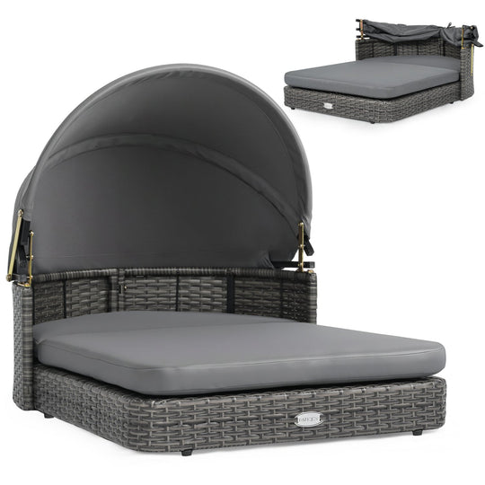 Wicker Dog House with Adjustable Canopy & Cushions