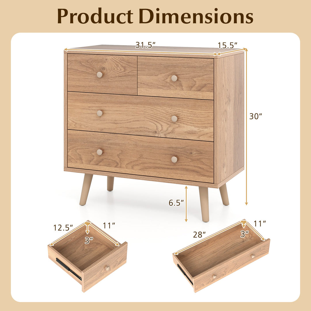 Wide Wooden Dresser with 4 Drawers for Bedroom Living Room