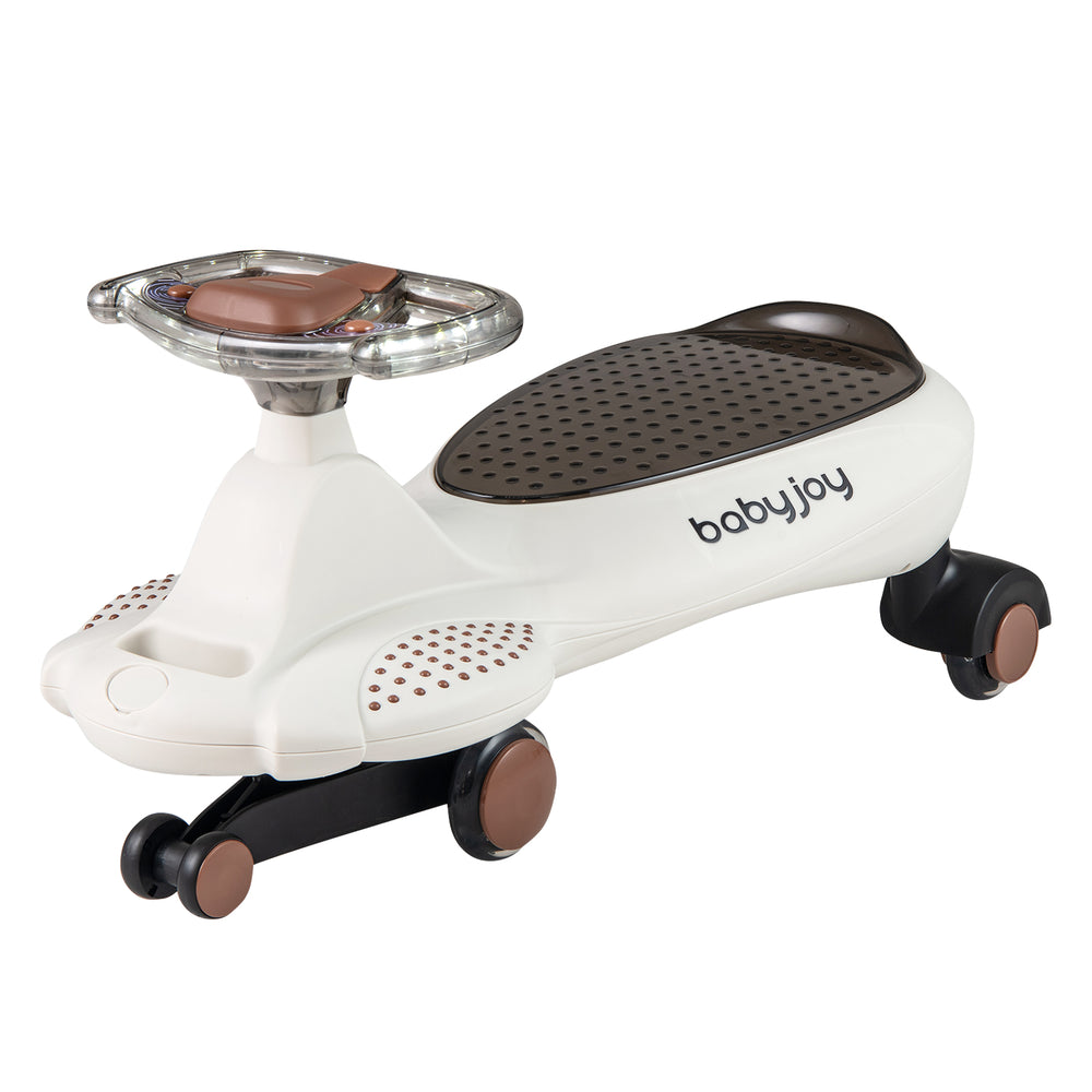 Wiggle Car with Hauling Rope Ride on Toy with Under-Seat Storage-Beige