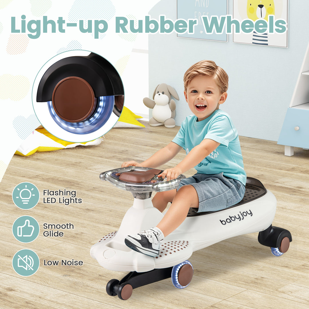 Wiggle Car with Hauling Rope Ride on Toy with Under-Seat Storage-Beige