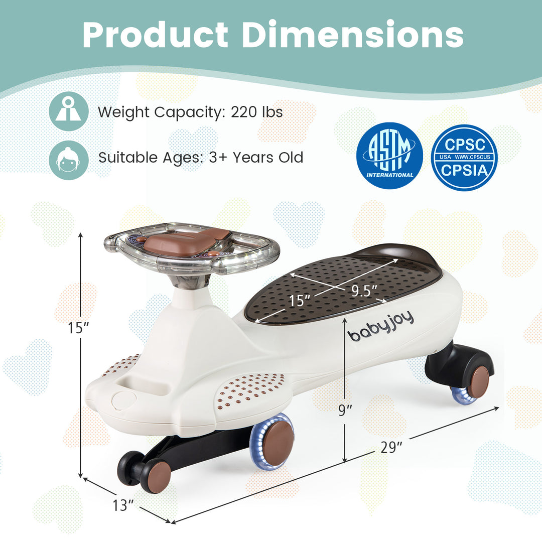 Wiggle Car with Hauling Rope Ride on Toy with Under-Seat Storage-Beige