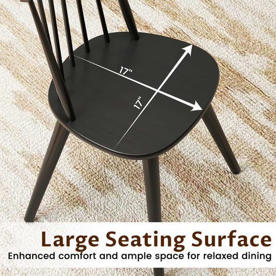 Windsor Dining Chair Set of 4 with Solid Rubber Wood Frame-Black