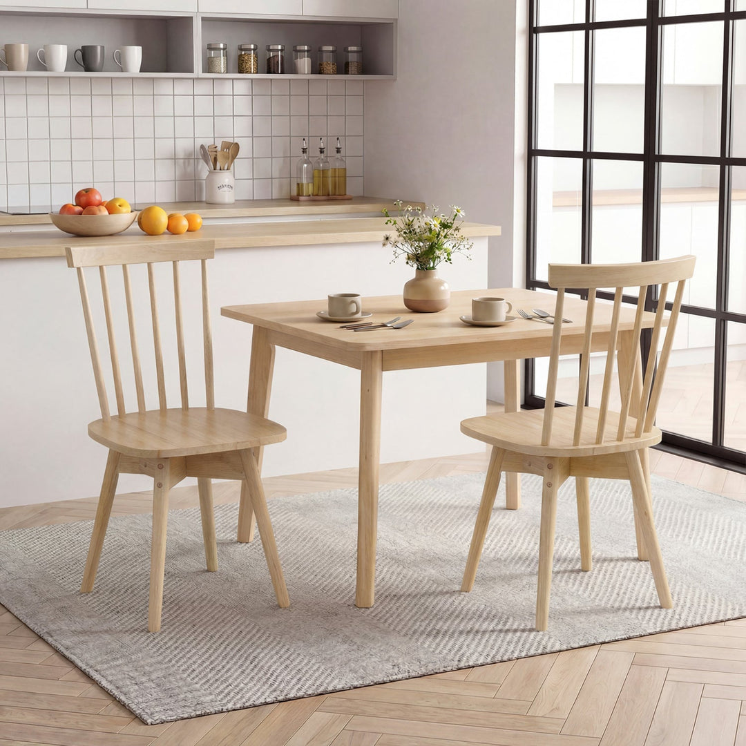 Windsor Dining Chairs Set of 2 Mid Century Rubber Wood Kitchen Chairs with Swivel Seat