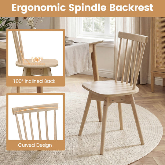 Windsor Dining Chairs Set of 2 Mid Century Rubber Wood Kitchen Chairs with Swivel Seat