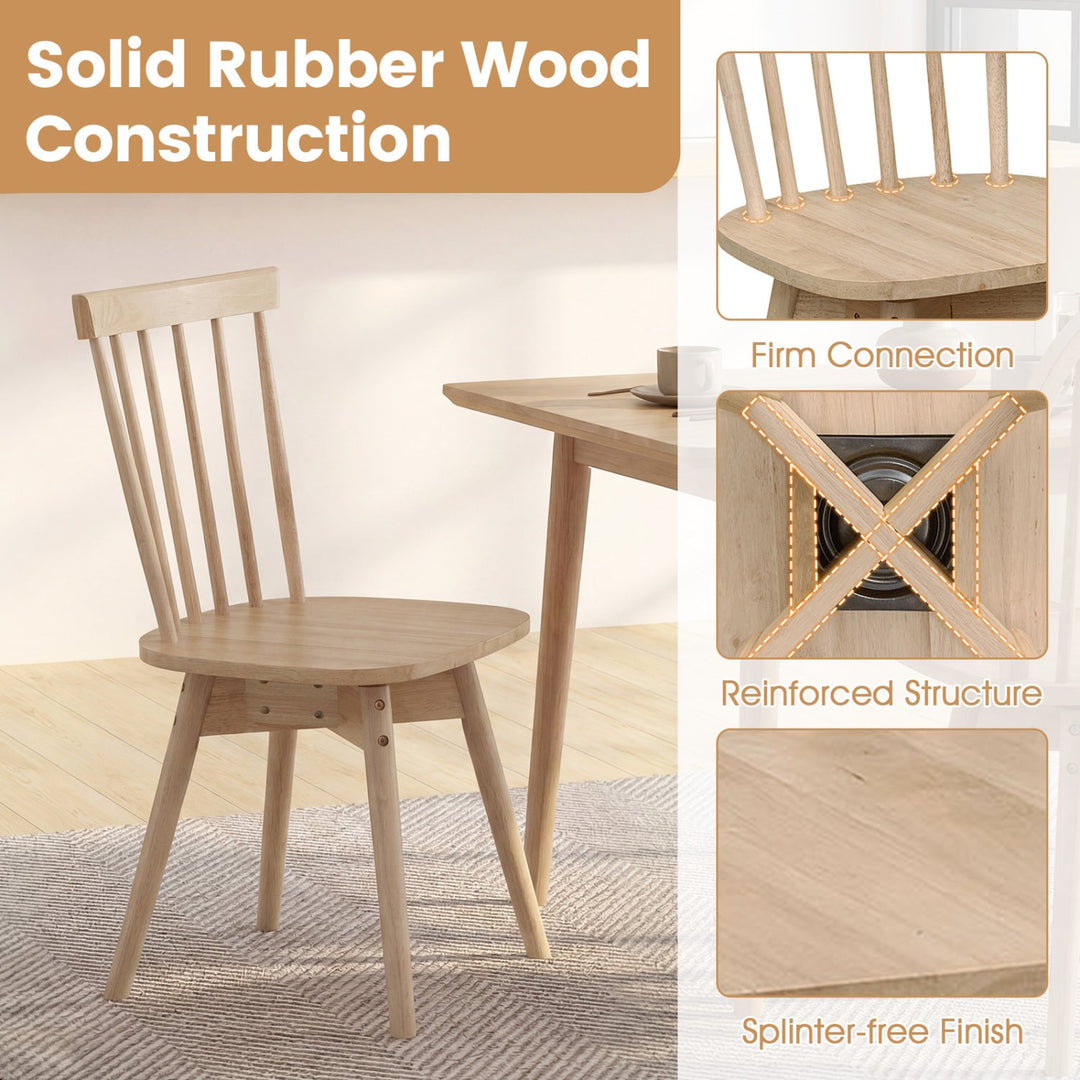 Windsor Dining Chairs Set of 2 Mid Century Rubber Wood Kitchen Chairs with Swivel Seat