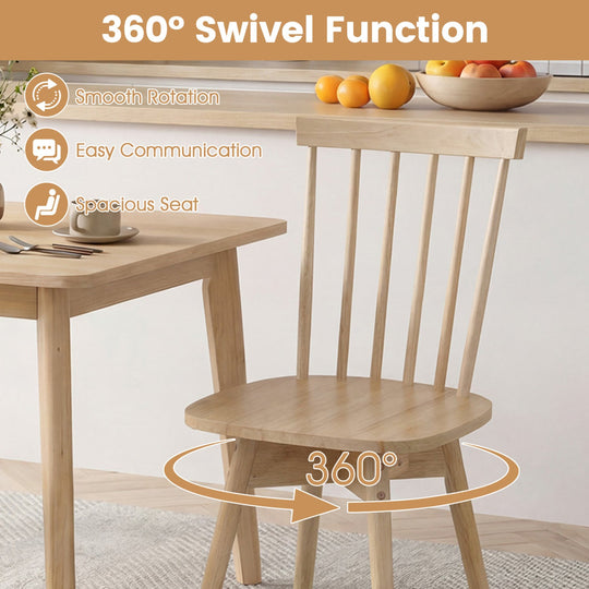 Windsor Dining Chairs Set of 2 Mid Century Rubber Wood Kitchen Chairs with Swivel Seat