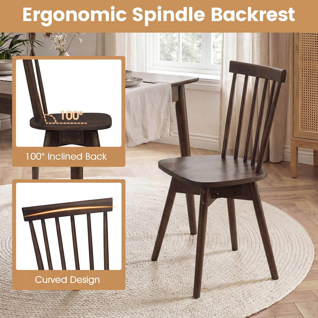 Windsor Dining Chairs Set of 2 Mid Century Rubber Wood Kitchen Chairs with Swivel Seat
