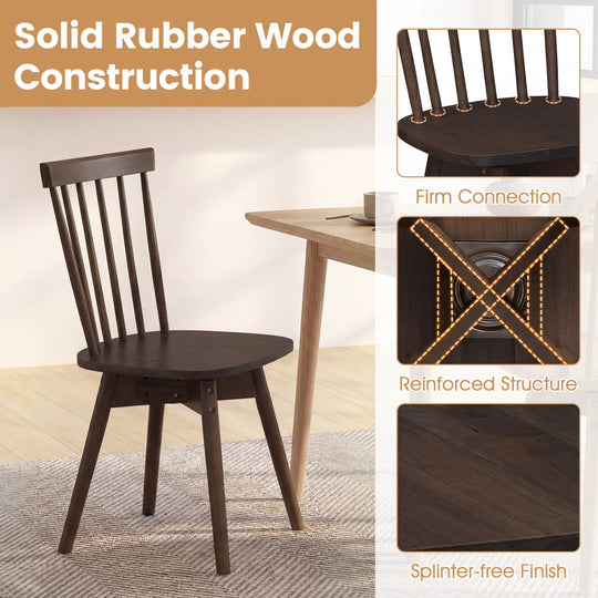 Windsor Dining Chairs Set of 2 Mid Century Rubber Wood Kitchen Chairs with Swivel Seat