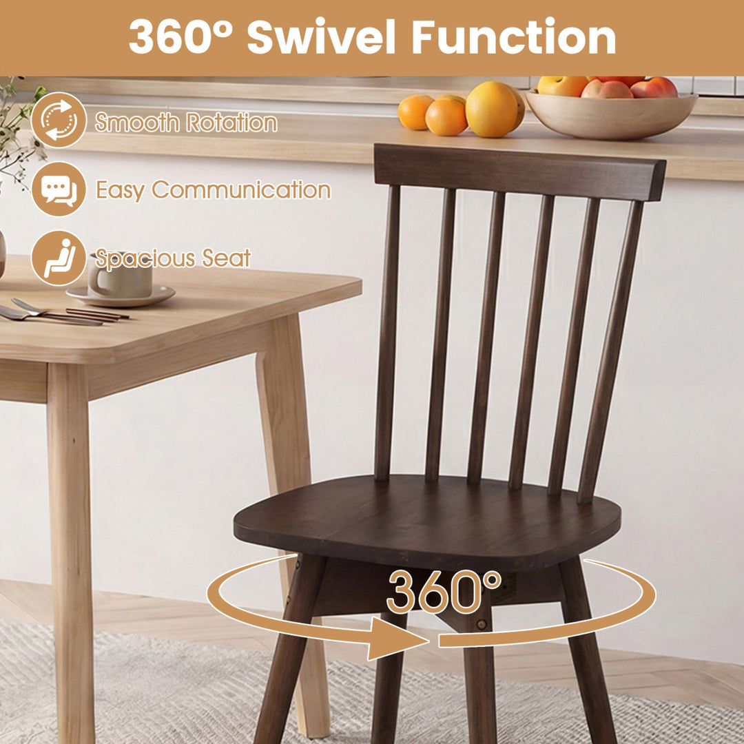 Windsor Dining Chairs Set of 2 Mid Century Rubber Wood Kitchen Chairs with Swivel Seat