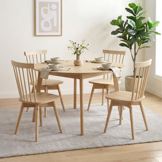 Windsor Dining Chairs Set of 4 Mid Century Rubber Wood Kitchen Chairs with Swivel Seat