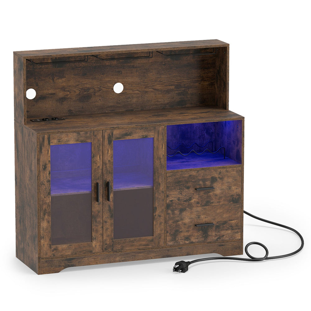 Wine Bar Cabinet with LED Lights and Charging Station
