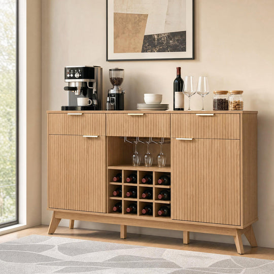 Wine Bar Cabinet with Adjustable Shelves and Glass Holders