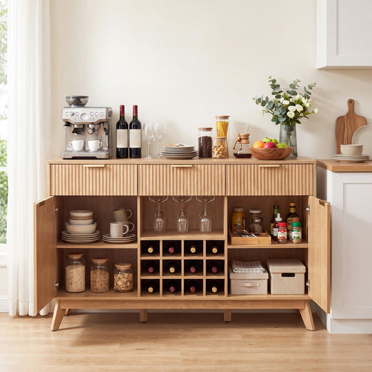 Wine Bar Cabinet with Adjustable Shelves and Glass Holders